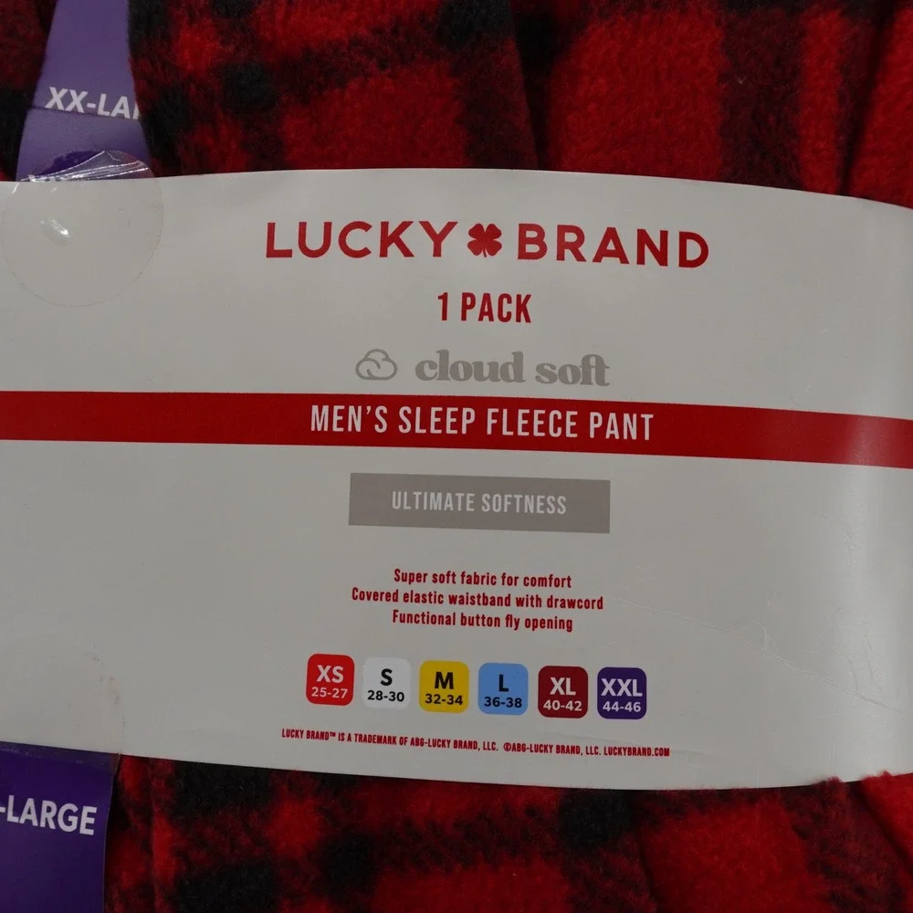Lucky Brand Mens‎ Cloud Soft Red Black Plaid Fleece Sleep Pant XXL NEW